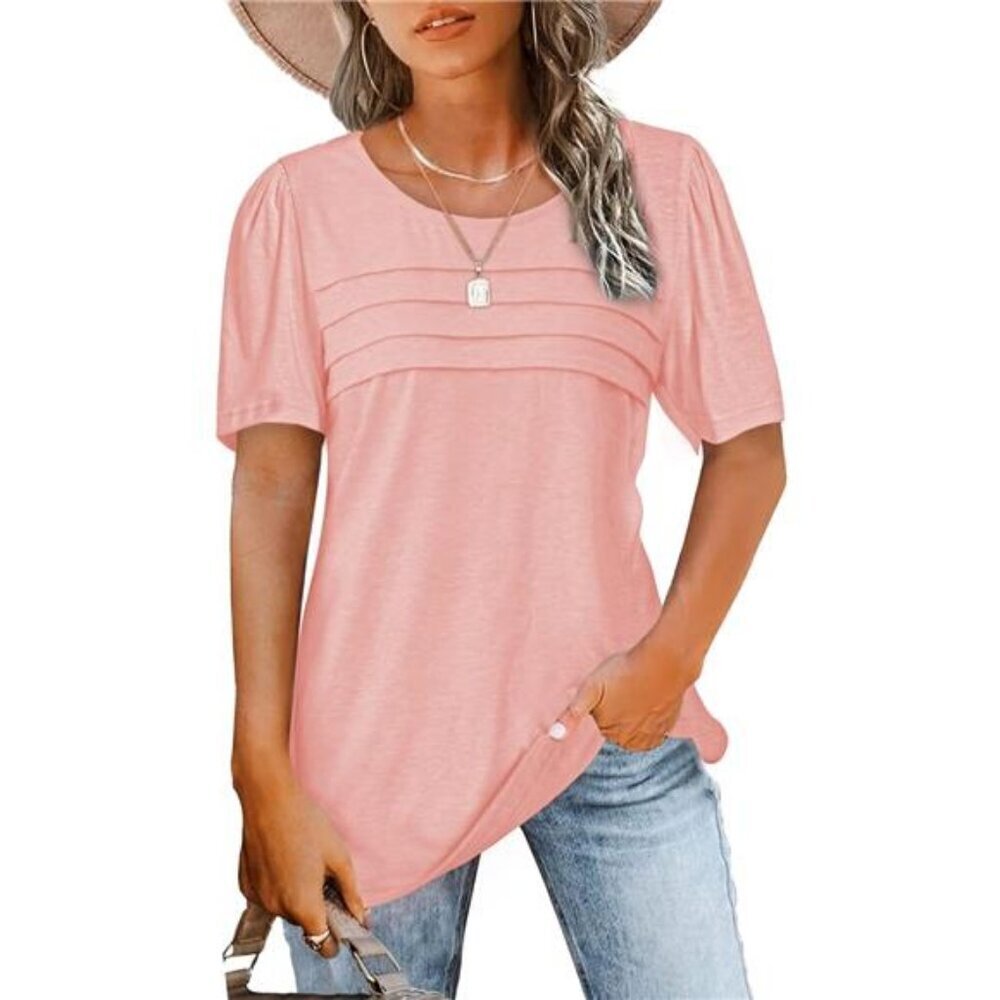Womens Summer Tops Short Sleeve Crew Neck Shirts Puff Sleeve Casual Tshirts